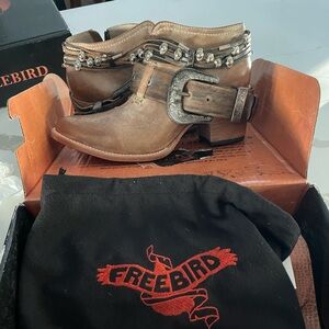 Freebird Distressed Brown Boots with Embellished Buckle